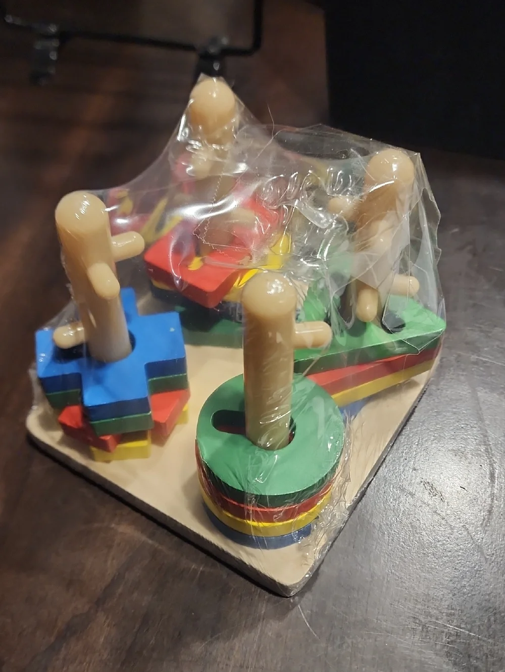 Wooden Shape Stacking Toy - Multicolor Mechanical 4 Pillars Wooden Stacking Toy